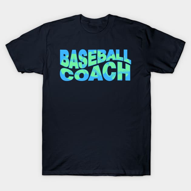 Wavy Baseball Coach Blue T-Shirt by Barthol Graphics